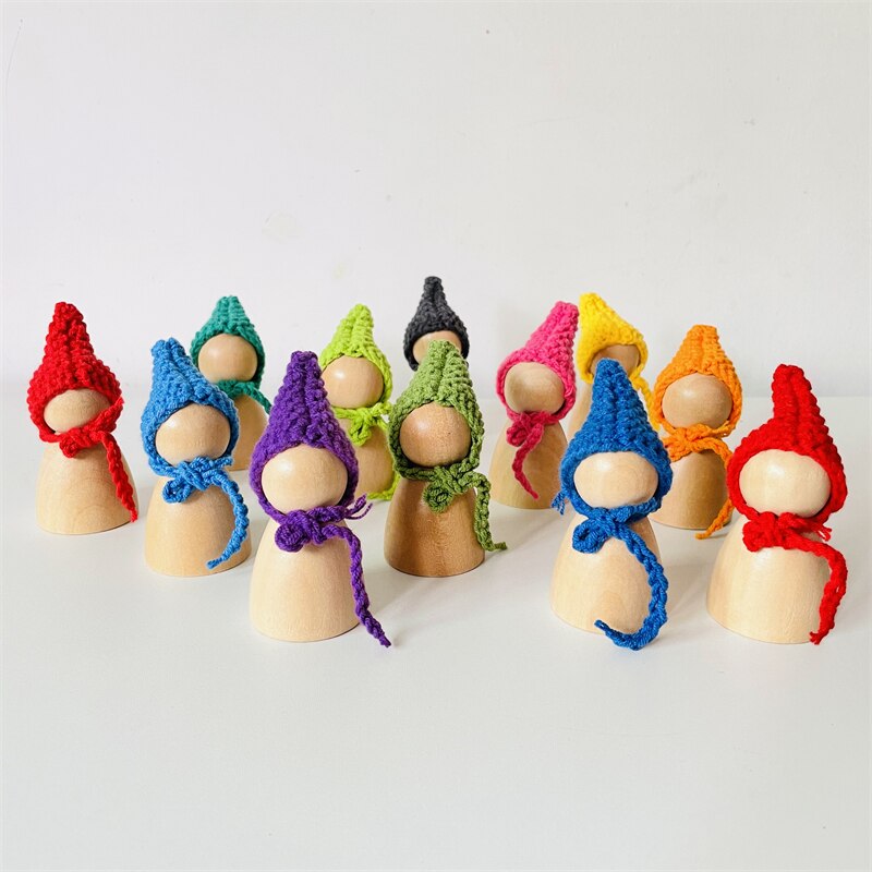 Regenbogen Peg Puppen Set Baby Holz Abbildung Blöcke Konstruktor Kinder Montessori Pädagogisches Spielzeug Open Ended Spielen Spielzeug für Kinder: M