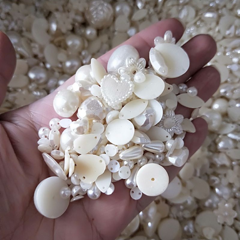 100 stk/parti abs imitation perle beaded blomst halvrunde perler mix blomster hjerter perle diy tøjtilbehør håndlavet håndværk