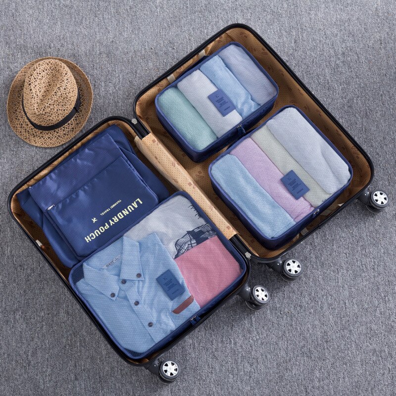 6 cubes d'emballage de voyage ensemble portable en nylon bagages sac de voyage vêtements stockage haute capacité organisateur étanche cubes d'emballage