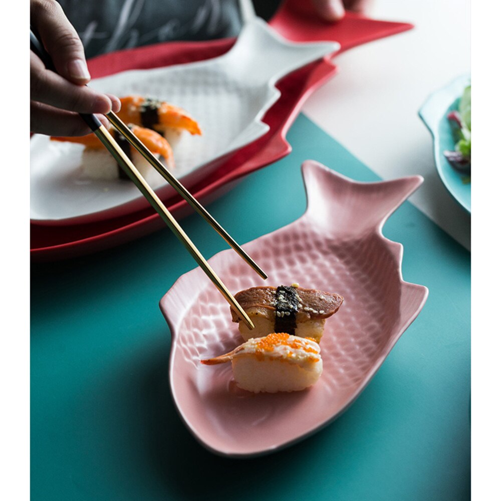 Ceramic Tableware Plate Fish Shaped Dish Storage Fish Pan For Restaurant Home Dinner Storage Tray Kitchen Food Holder (11inch)
