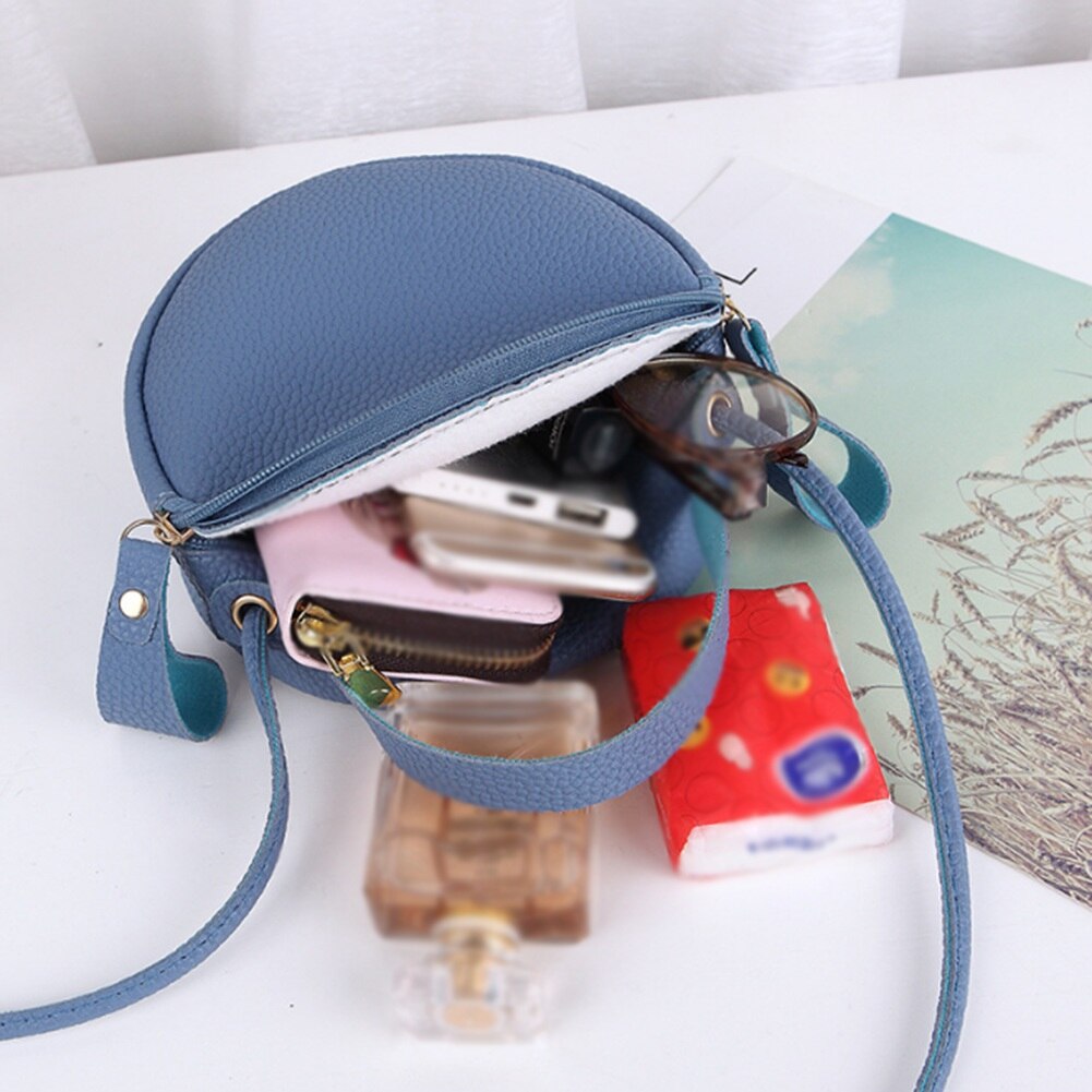 Bolso redondo de piel para mujer, bolsas de mensajero de hombro, de a la