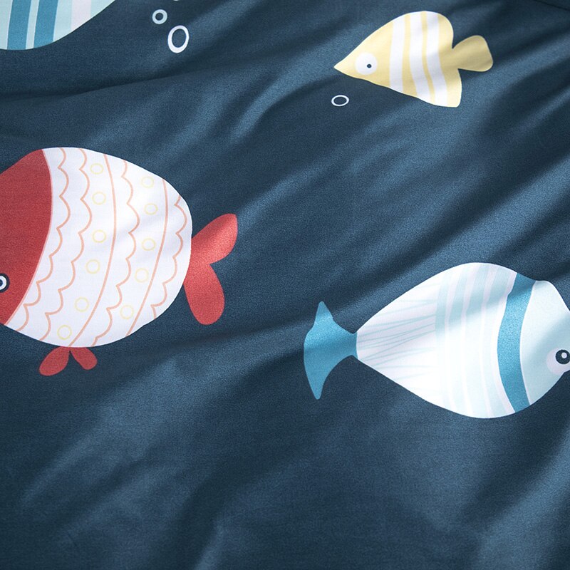 Dessin animé poisson motif housse de couette 220x240 taie d'oreiller 3 pièces housse de couette 175x220 parure de lit, couverture de lit couverture rouge drap de lit