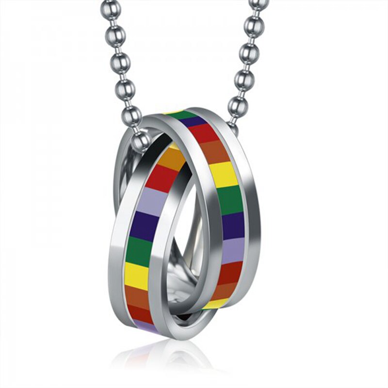 Neue Edelstahl Kreis Platte Regenbogen Stolz Homosexuell Halskette Männer Paar unisex Anhänger Kette Schmuck: 16N1303