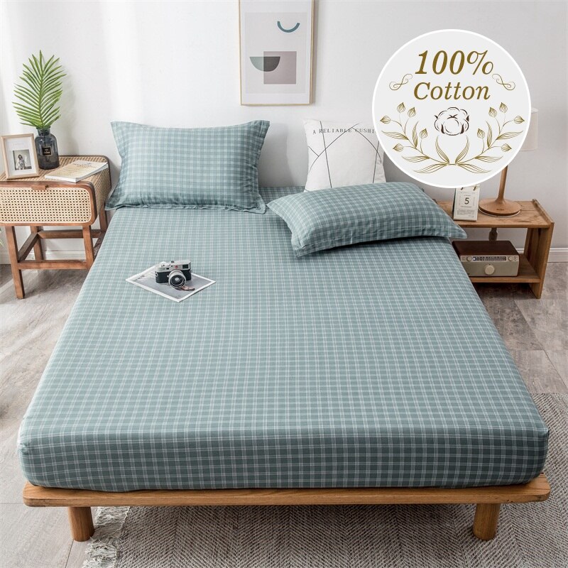 Drap-housse J100 % coton avec bande élastique, drap-housse de luxe géométrique, taille Queen, drap de lit simple, King Size: 2 / 1 Piece 180x200cm