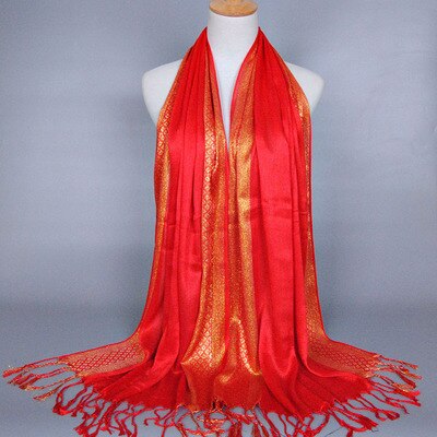 Hijab Femme Musulman Luxury Sparkly Gold Bright Silk Scarf Women Print Scarves Wraps Men Stoles Bandanas Bufanda Unisex Hombres: Red