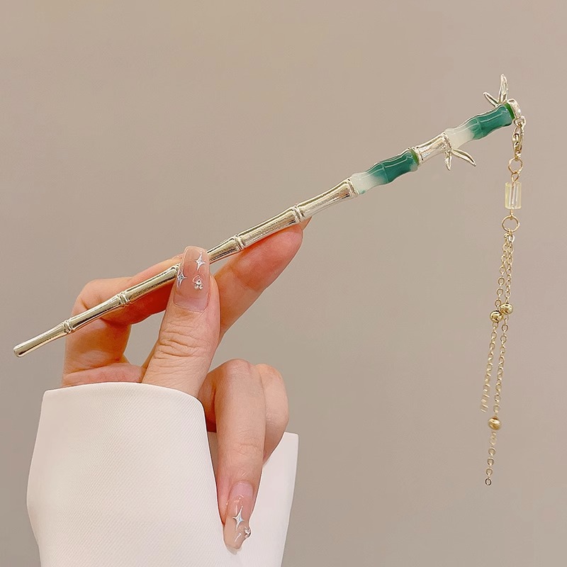 Pinza para el pelo para mujer, estilo chino, borla Retro, perla, diamantes de imitación, horquilla para boda, accesorios para el cabello, horquillas de Metal, joyería: Gris claro