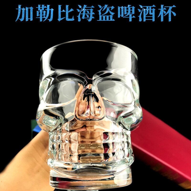 Taza grande NEWYEARNEW de 500ml, vaso de cristal de piratas del cráneo caribeño, vaso grande de cerveza con asa, taza de cerveza, té, zumo, bebida,