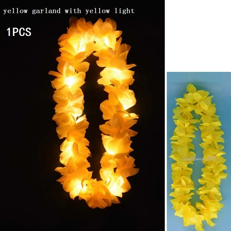 1 Uds. Collar de Lei de flores iluminadas hawaianas para mujer y niña, guirnalda de Hula, disfraz hawaiano de boda, Tropical Luau Glow: Amarillo fluorescente