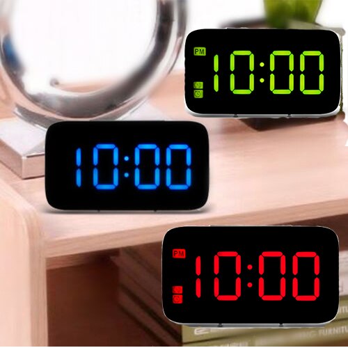 Digitalt led vækkeur stor skærm snooze batteridrevne stemmestyring ure