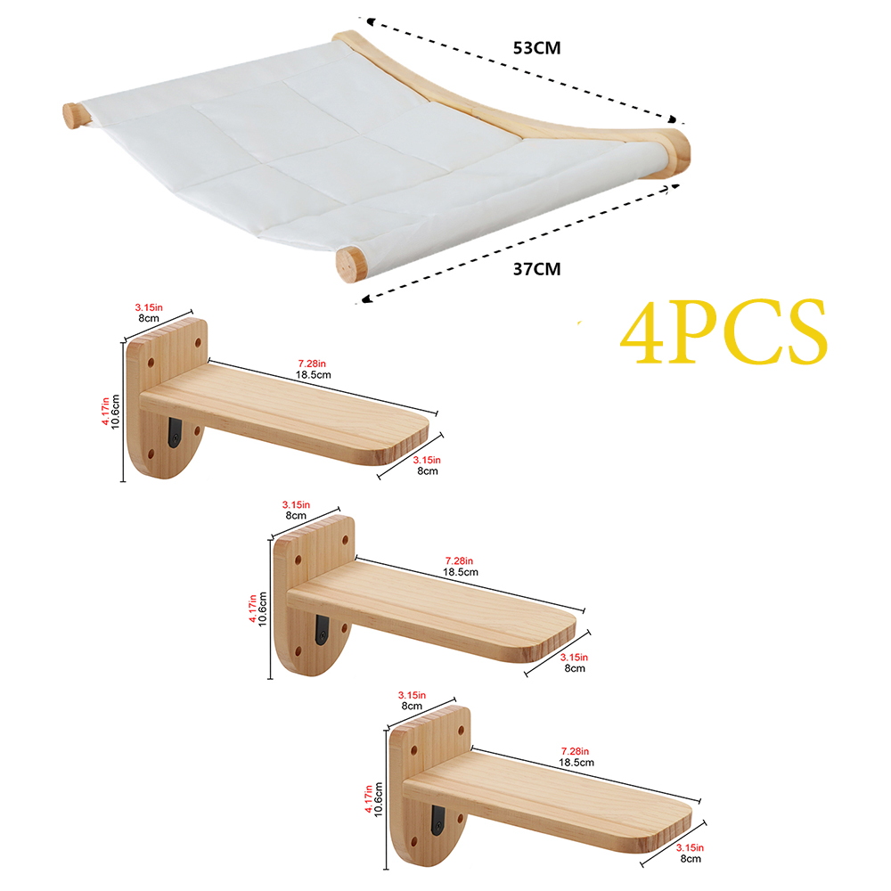 Cat Climbing Shelves Wall Mounted Cat Tree Tower Perches Scratching Posts Hammock Rope Ladder House Indoor Cat Gym Accessories: Silver