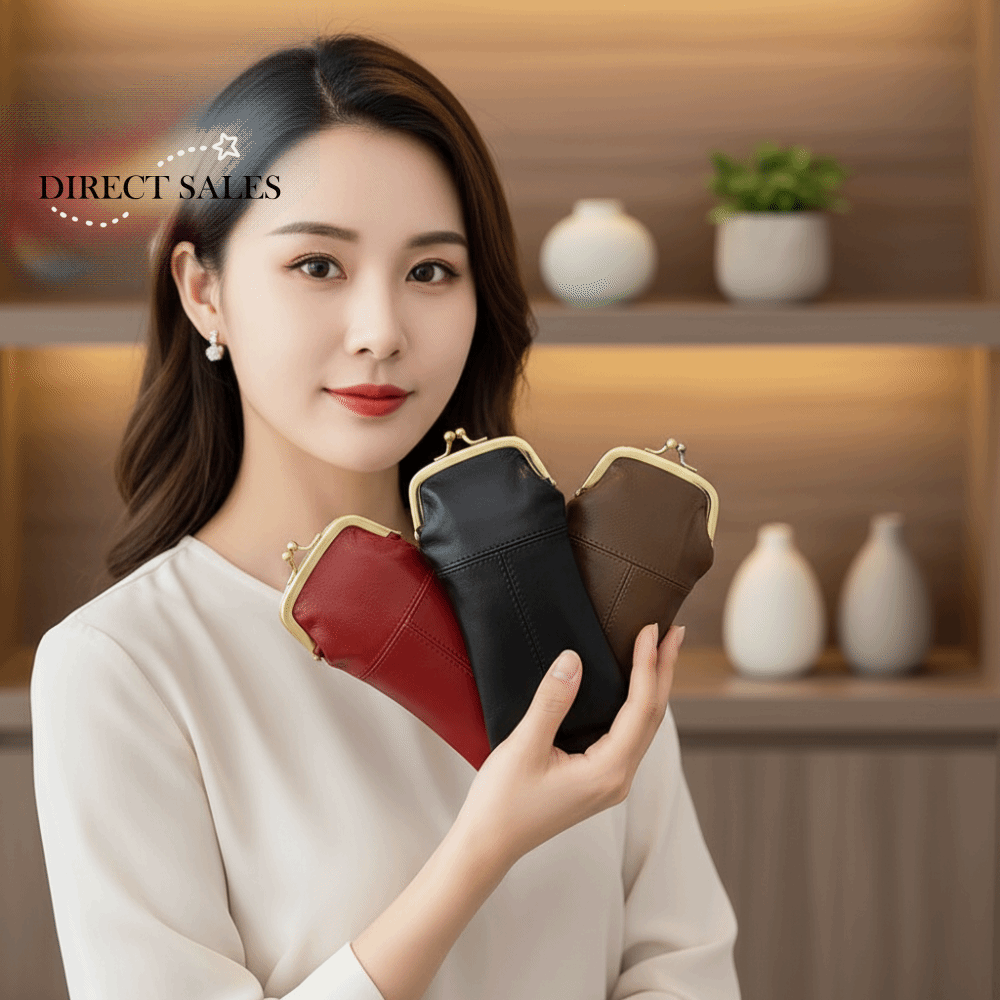 Veilige sluiting Leren Kiss Lock-portemonnee Metalen frame Multifunctionele retro sluiting Brillentas Effen kleur Prachtig