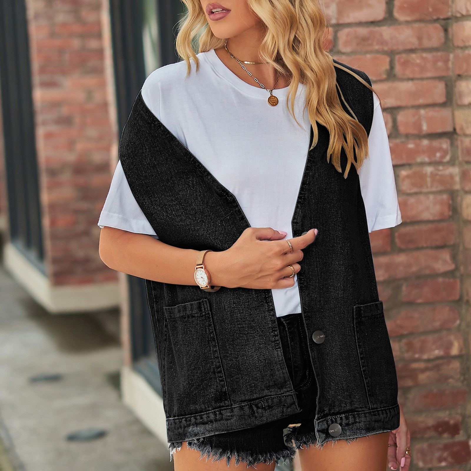Lente Herfst Dames Korte Denim Vest Jack Single Breasted Koreaanse Slanke Casual Jeans Vest Dames Vest Vest Chaleco Mujer: S / Black