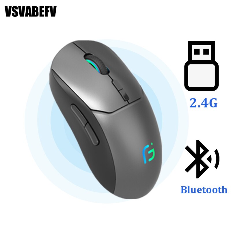 Rechargeable Gaming Mouse Wireless Bluetooth Mouse Dual Mode 2.4Ghz+Bluetooth Game Mice For Computer/Laptop Optical 2400DPI