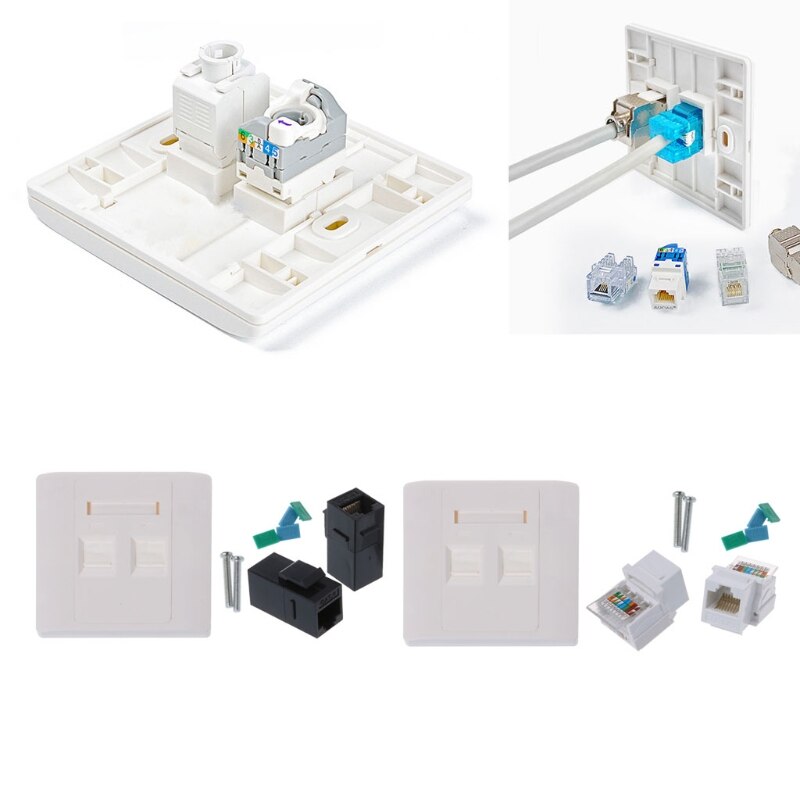 2 Ports RJ45 Network Wall Plate With Female to Female Connector CAT5e / CAT6
