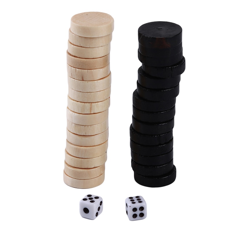 Wood Chess Backgammon 30 Pieces with 2 Dice Draughts Board Game Chess Piece for Kids Wooden 1 Pack Safety Toys