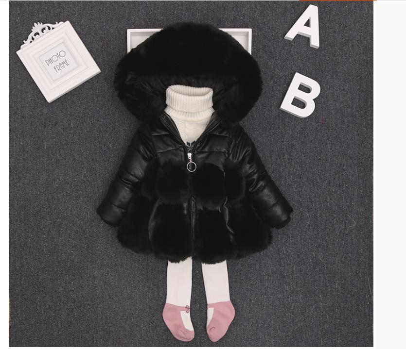 Chaqueta acolchada gruesa de algodón PU para niña 9: Negro / 18 meses