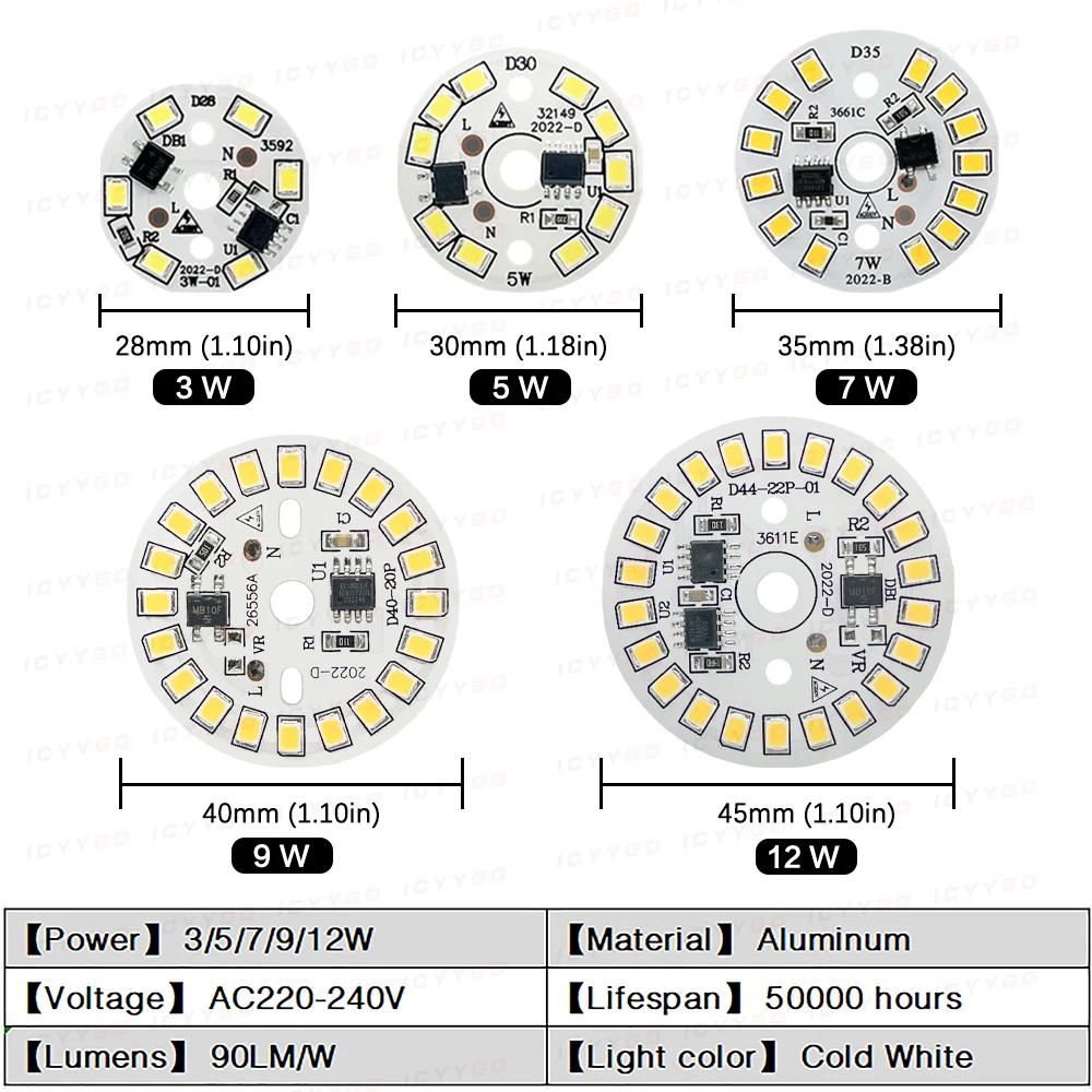 10 Uds. Chip de bombilla LED sin controlador 18W 15W 12W 9W 7W 5W 3W SMD 2835 cuenta de lámpara redonda AC 220V bombilla Chip iluminación foco luz jabalí