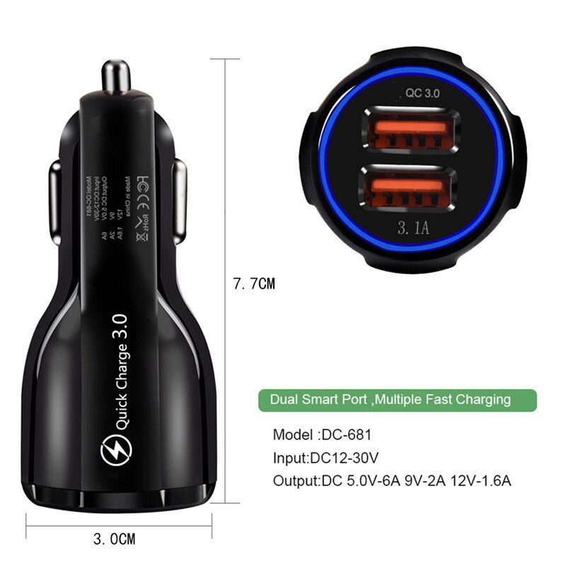 Quick Charge 3.0 Dual USB Car Charger for iPhone 11 xr Samsung Xiaomi mi9 USB Car-Charger Universal QC 3.0 fast Charger Adapter