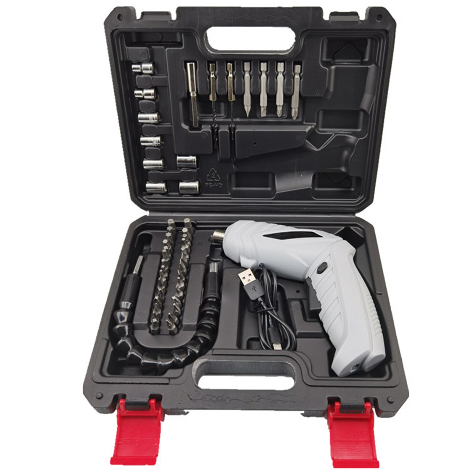 Electric Screwdriver Quare Head Adapter Wrench Lithium Battery 3.6V Portable Mini Power Tools USB Data Cablex: Gray-47