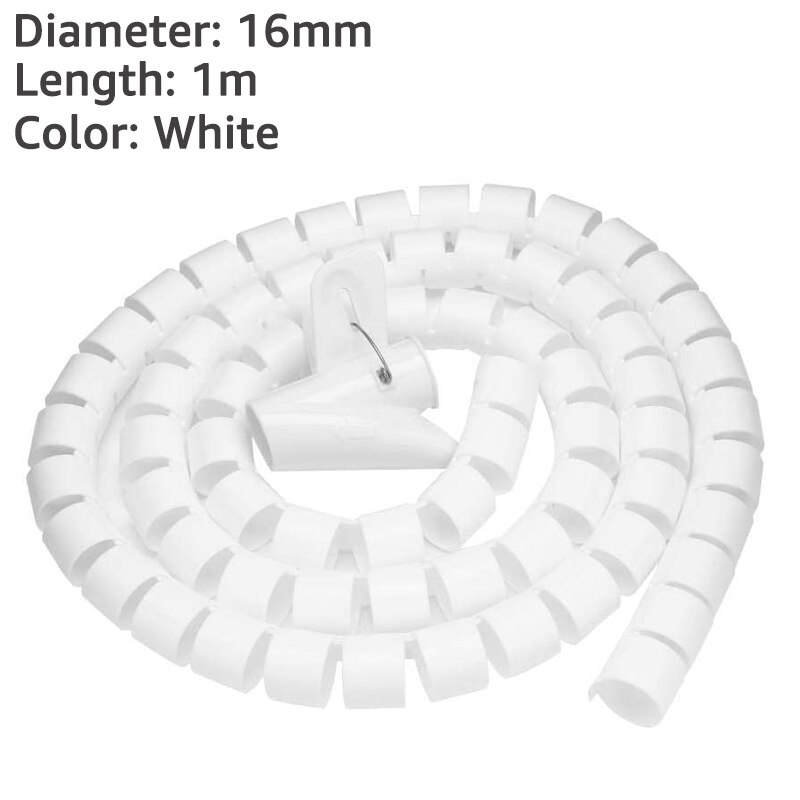 Kabel Organizer Flexibele Spiraal Draad Protector Storage Pijp Cord Management Kabelhaspel Wire Wrap Desk Tidy Kabel Accessoires: 16mm-White