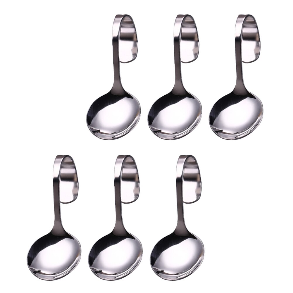 6pcs Curved Handle Spoon Durable Stainless Steel Spoon Practical Salad Spoons