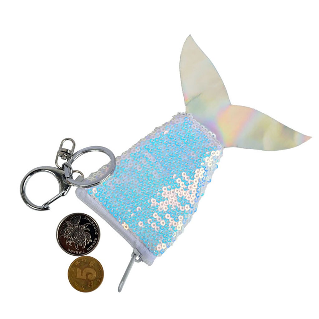 Women Mermaid Keychain Cute Sequin Coin Purse Shoulder Wallet Mini Bag