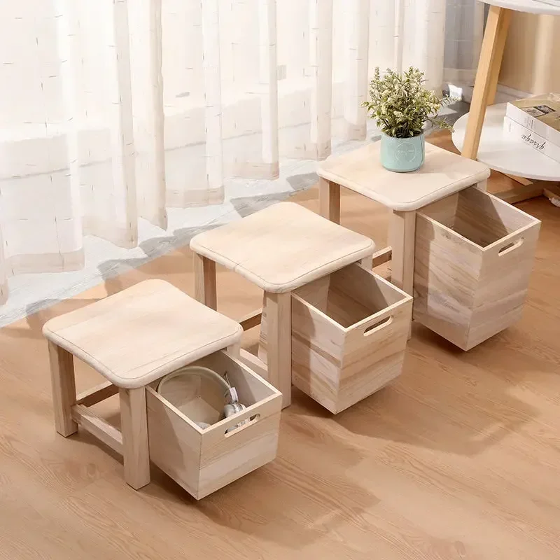 Massief houten hal Entree Verandering Schoenen Bank Bank Nachtkastje Lage tafel Ottomaanse kast Scandinavische opbergruimte Vierkante kruk met lade