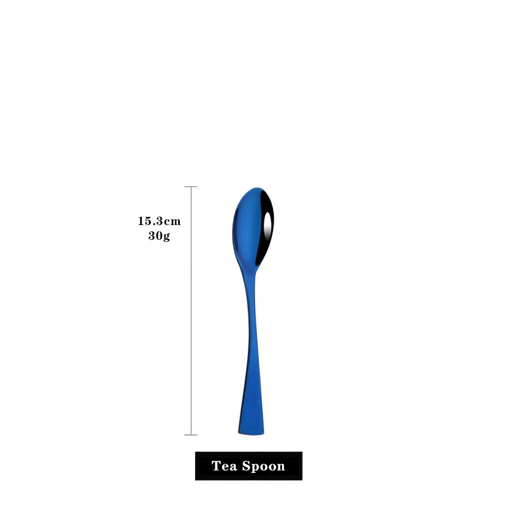 Mirror Blue Cutlery Set 18/10 Stainless Steel Tableware Dinnerware Set Steal Knife Spoon Fork Dinner Set Kitchen Flatware Set: 1Pc Tea Spoon