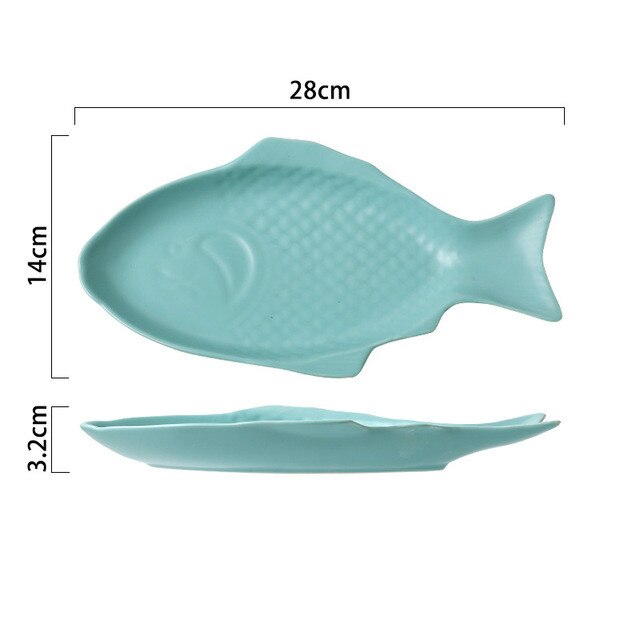 Plat en céramique en forme de poisson | Plat à boeuf de petit déjeuner assiette à Dessert mignonne de dessin animé assiette à fruits, Snack vaisselle de ménage: B-blue