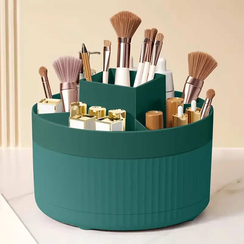 360° Rotating Makeup Organizer Makeup Holder Cosmetic Storage with 5 Compartments Multi-Functional Holder for Brushes Pen: WHITE