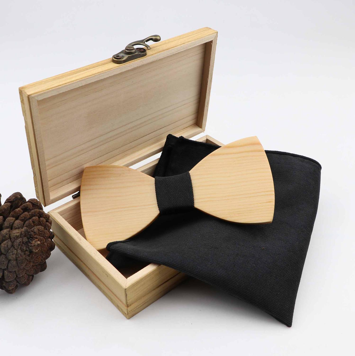 Handgemachte 100% Holz Bogen Krawatten Tasche Platz Set Für Männer Hochzeit Feste Farbe Ganze Holz Butter: 9