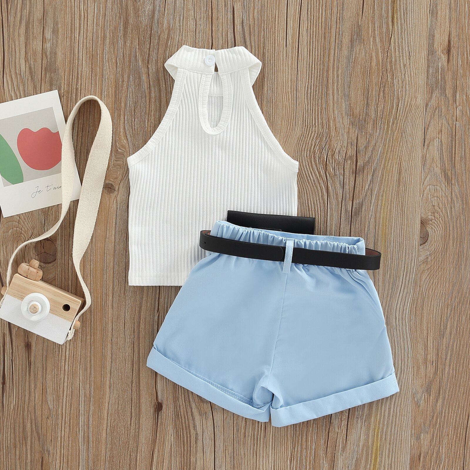 Toddler Girls Clothing set 2022 Summer Fashion tinta unita senza maniche a costine Top Shorts marsupio Outfit abito per bambini