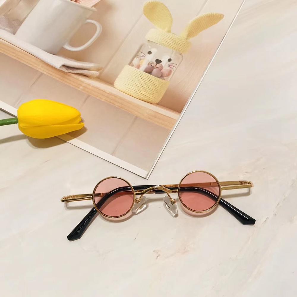 Children Small Sized Frame Sunglasses Girls Round Glasses Frame Metal Punk Eyeglasses Kids Sun Glasses Boy Outdoor Eyewear: Pink