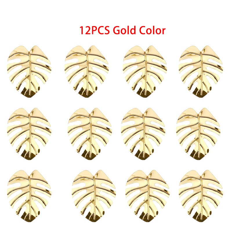 12 unids/set de servilleteros de hojas, juego de servilletas, servilleta de mesa, hebilla para boda, , celebración, Decoración de mesa de cena: 12Pcs Gold