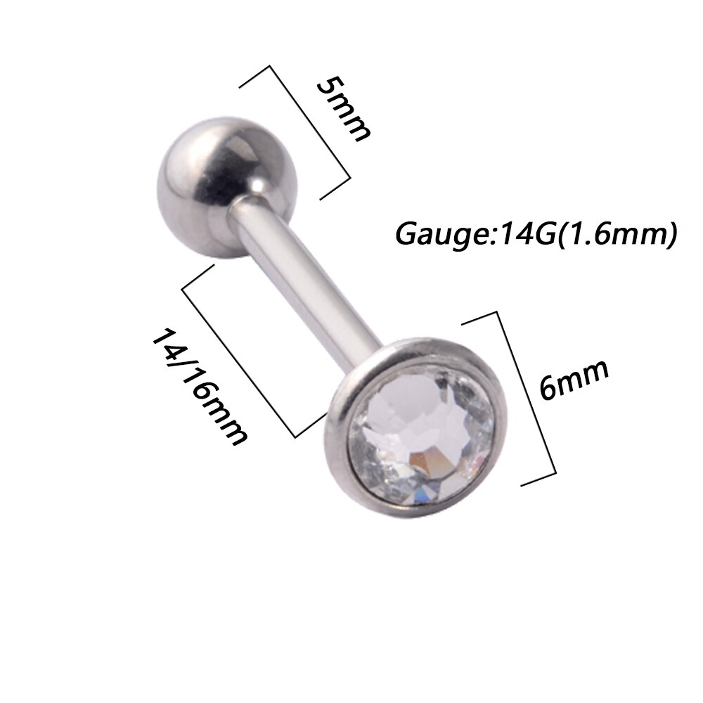 1Pc Anti-Allergie Chirurgisch Staal Tong Ringen Vrouwen Platte Zirkoon Piercing Tong Halters Piercing Lichaam Sieraden 14G: WHITE / Licht Geel Goud Kleur