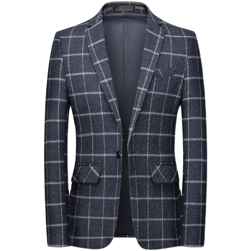 Blouson de costume pour homme, lisible, costume pour homme sauvage, veste de à la , imprimé à carreaux, coupe cintrée, manteau masculin