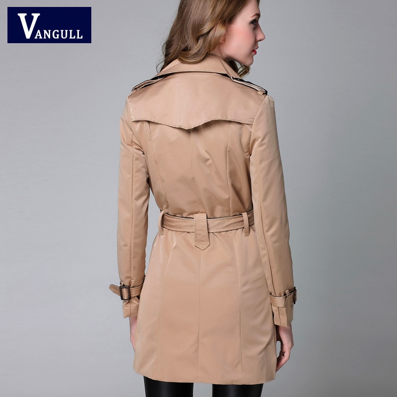 VANGULL 2022 Brand Classic European Trench Coat khaki Black Double Breasted Women Pea Coat real photos