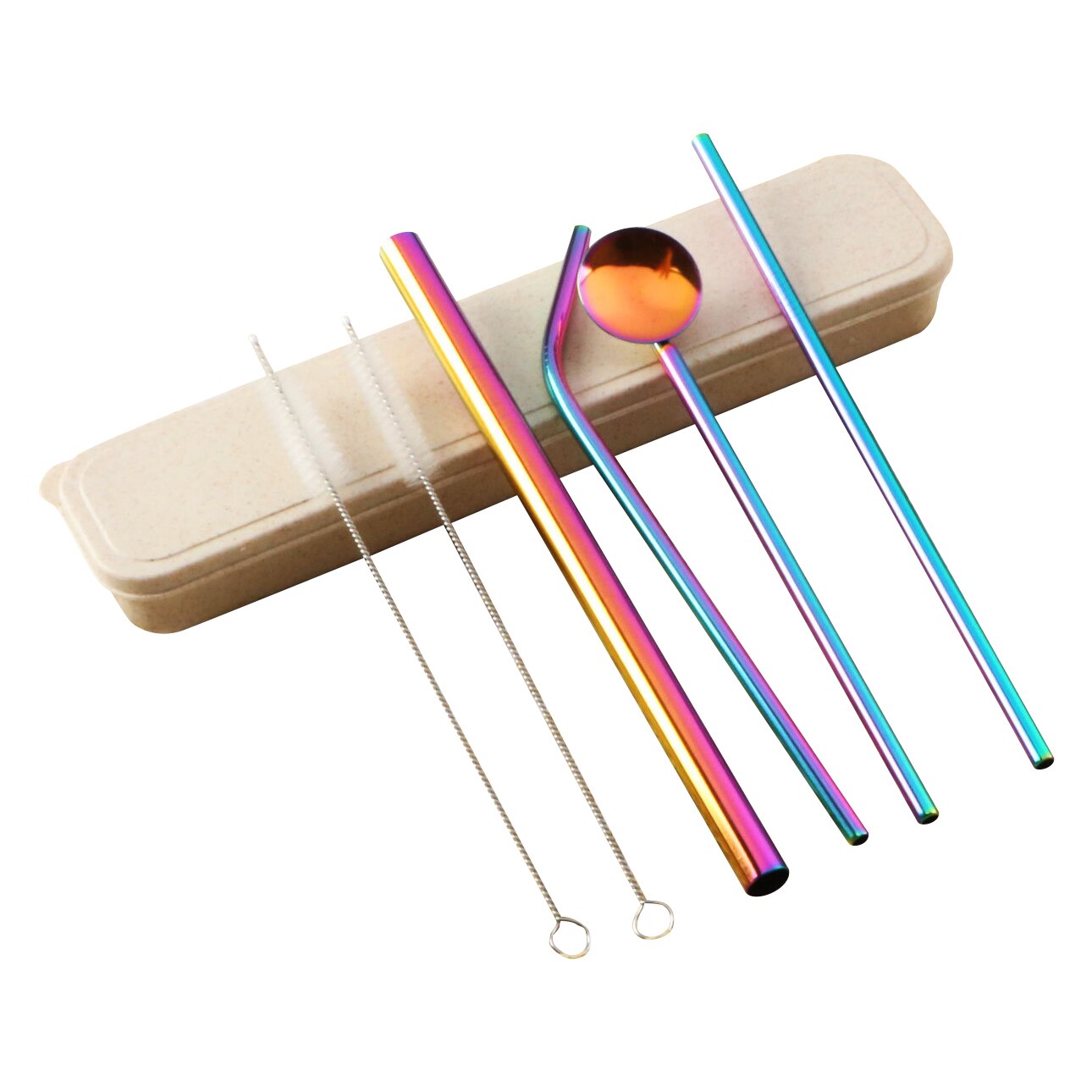 Gjenbrukbare drikkestråer av metall rustfritt stål fast bøyd rett drikkestrå med rengjøringsbørste festtilbehør: Multi