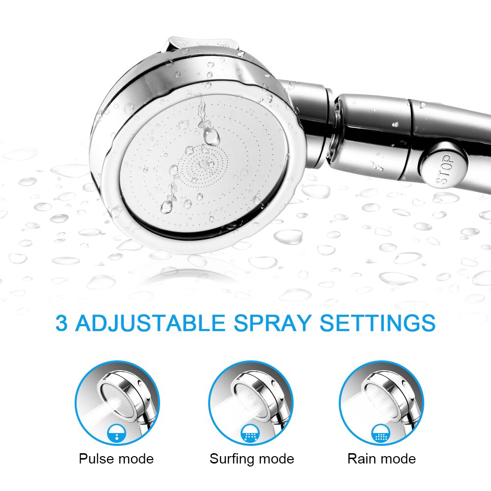 360 degree rotatable 3 Modes shower head with Water Control Button High-pressure water-saving Rain shower watering