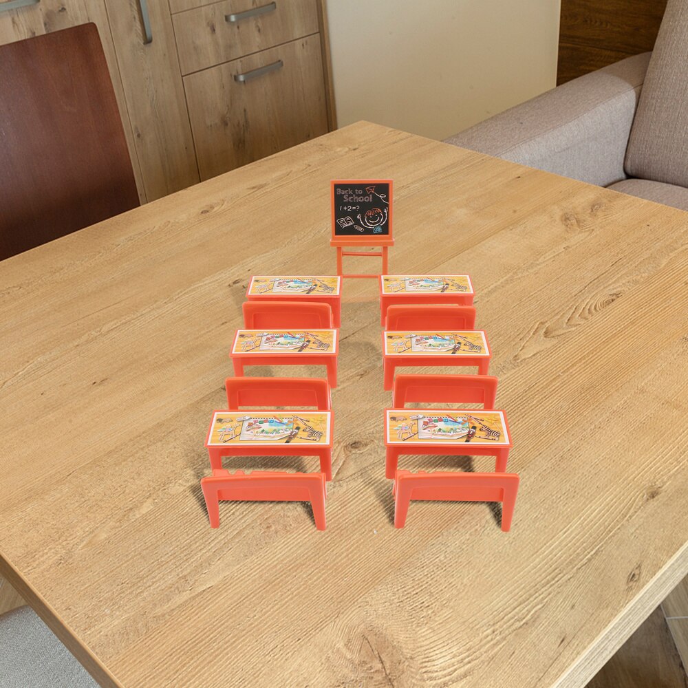 13pcs Mini Landscape Model Classroom Scene Model Blackboard Desk Chair Model