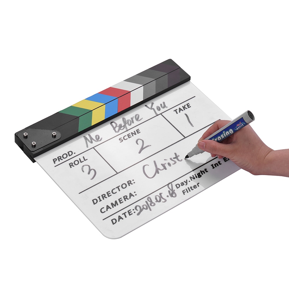 Andoer Film ClapperBoard Acrylic Clapboard Dry Erase TV Movie Director Cut Action Scene Slate Clap With Marker Pen Eraser