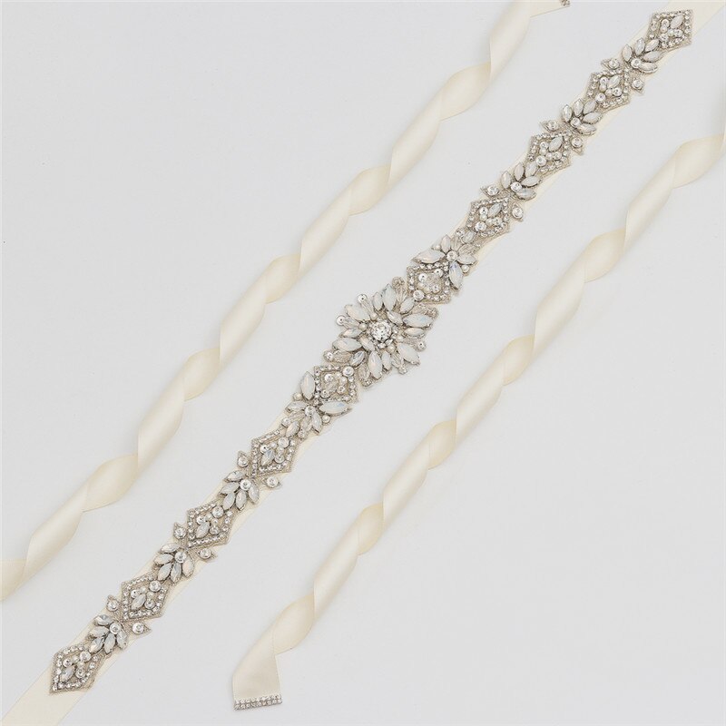 Jonnafe-faja nupcial de cristal de ópalo para mujer, faja de perlas para vestido de novia, accesorios de cinturón de Color plateado