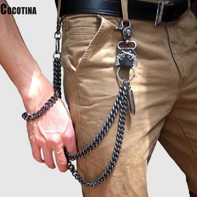 Chaîne de taille 2 lignes Punk Jean réglable Hip-hop métal hommes crâne accessoires chaîne tête métal pantalon chaîne Gadgets pour hommes