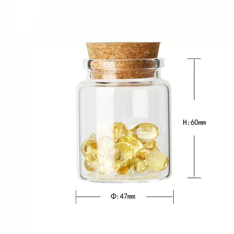 Botellas grandes de vidrio con tapón de corcho, frascos de especias vacíos para alimentos, frascos de , artesanías, 50/60/90/100/120/150/200/240ml, 10 Uds.: 47x60mm 60ml