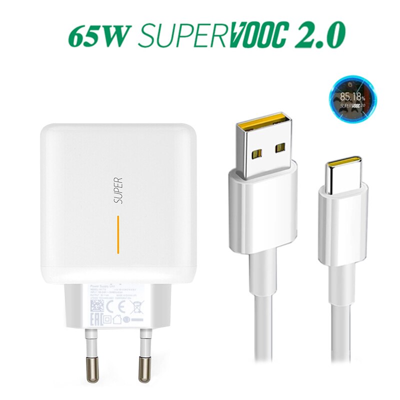 65W Supervooc 2.0 Fast Charger For OPPO Reno Ace Ace2 Reno 4 Reno 5 Reno 6 Pro+ 5G SE K9 Realme 8 Super Dart 1M USB Type-C Cable