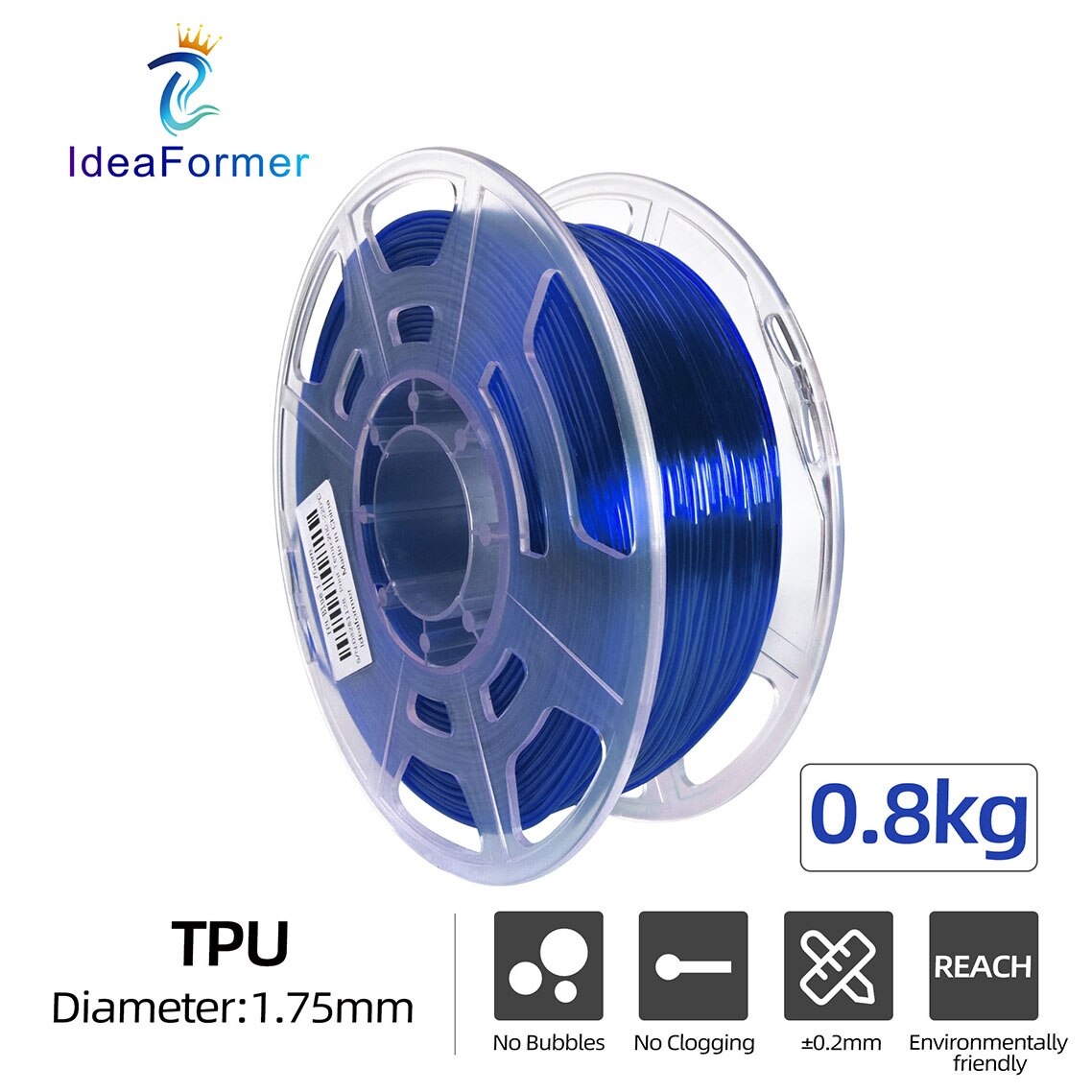 3D Printer Tpu Rubber Flexibele Printing Filament 0.8Kg Multicolor Transparante Spool 1.75Mm Elastische 3D Print Verbruiksartikelen Filamento