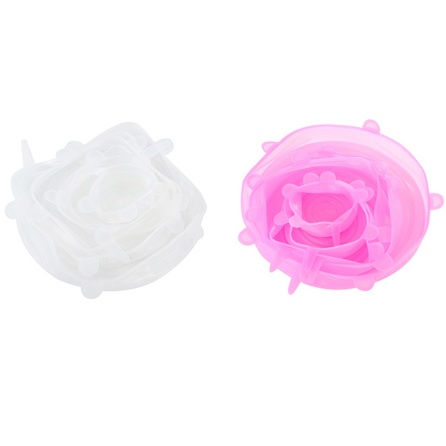 Funda de silicona para PC, tapas elásticas reutilizables para envolver comida hermética, mantener el bol sellado fresco, utensilios de cocina, 12 Uds.: 6 White 6 Pink