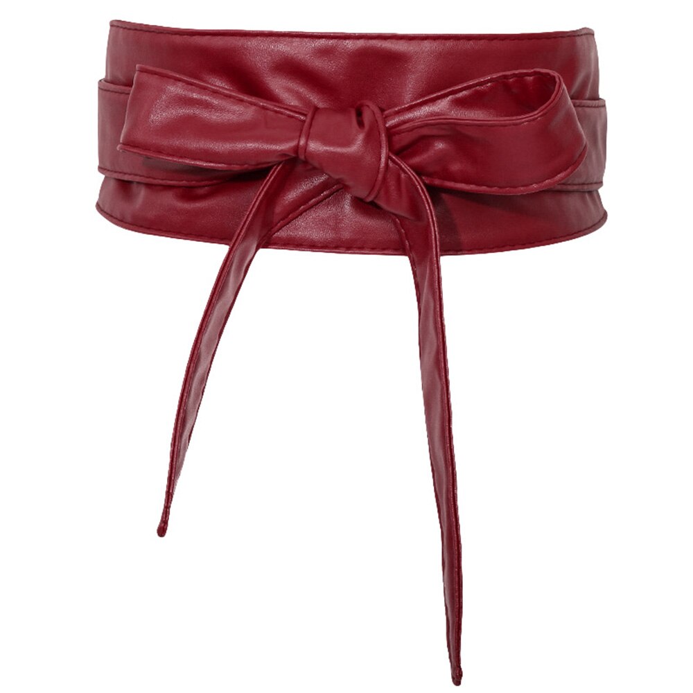 Riem Obi Stijl Taille Band PU Lederen Voor Vrouwen Wrap Rond Zachte temperament: Wine Red