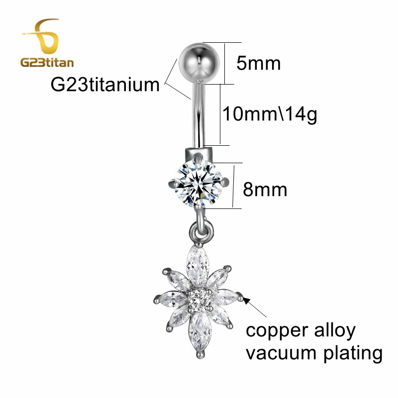 Anillo de botón de titanio hipoalergénico Chapado en plata para mujer, pendiente de ombligo, joyería para Piercing, 16G, 10mm, F136 piercing ombligo blanco pendientes de ombligo: Zinc negro plateado