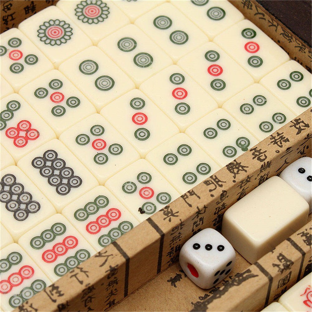 144 Pieces Traveling Portable Mahjong Game With Leather Box And English Manual Multiplayer Board Game Toys For Adults Children